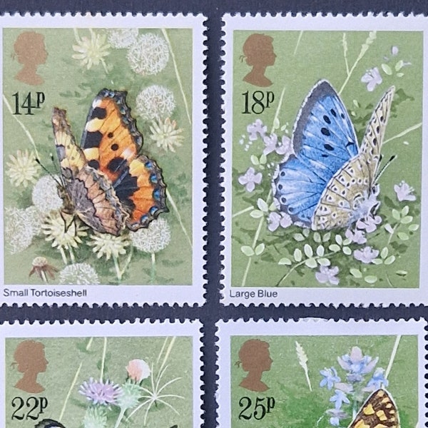 Great Britain 1981 Butterflies - Set of 4 Mint Stamps - collecting, crafting, collage, decoupage, scrapbooking