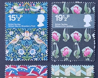 Great Britain 1982 British Textiles - Set of 4 Mint Stamps - collecting, crafting, collage, decoupage, scrapbooking