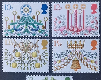 Great Britain 1980 Christmas - Set of 5 Mint Stamps - collecting, crafting, collage, decoupage, scrapbooking