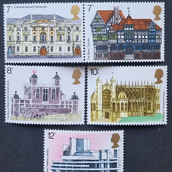 Great Britain 1975 European Architectural Heritage Year - Set of 5 Mint Stamps - collecting, crafting, collage, decoupage, scrapbooking