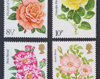 Great Britain 1976 Centenary of Royal National Rose Society - Set of 4 Mint Stamps - collecting, crafting, collage, decoupage, scrapbooking