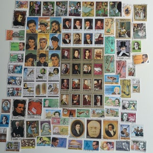 Músicos y cantantes en sellos postales - 100 diferentes - PAPEL USADO y fuera de papel - coleccionar, elaborar, collage, decoupage, scrapbooking