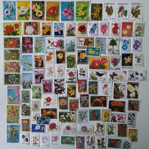 Flores en sellos postales - USADOS y sin papel - 100 a 2000 diferentes - coleccionismo, manualidades, collage, decoupage, scrapbooking