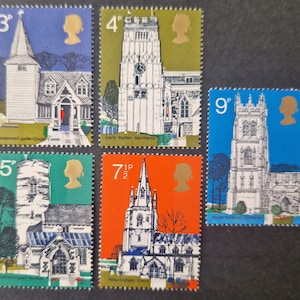 Great Britain 1972 British Architecture Village Churches-  Set of 5 Mint Stamps - collecting, crafting, collage, decoupage, scrapbooking