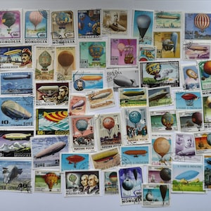 Sellos postales de globos aerostáticos/dirigibles - USADOS y sin papel - 50 a 300 diferentes - coleccionismo, manualidades, collage, decoupage, scrapbooking