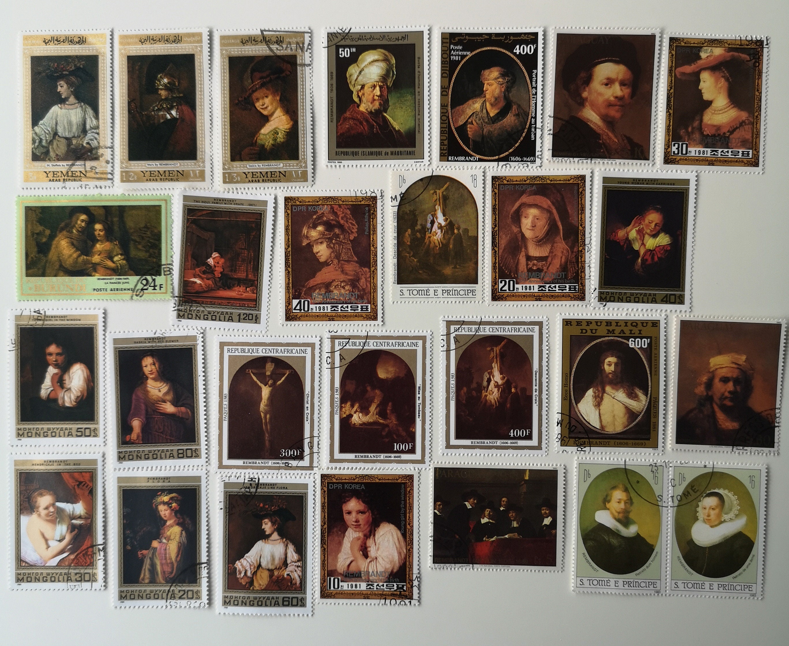 Rembrandt Postage Stamps - USED & off paper - 25 to 75 different - collecting, crafting, collage, decoupage, scrapbooking