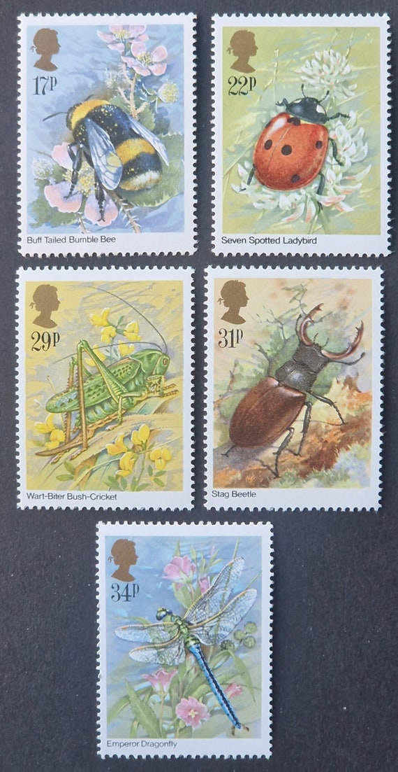 GB 1985 Insects Stamp Set – MNH, Bee Ladybird Dragonfly – Royal Mail, Free UK P&P