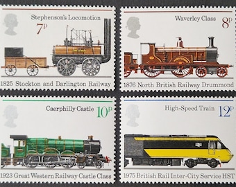 Great Britain 1975 150th Anniversary Public Railways - Set of 4 Mint Stamps - collecting, crafting, collage, decoupage, scrapbooking