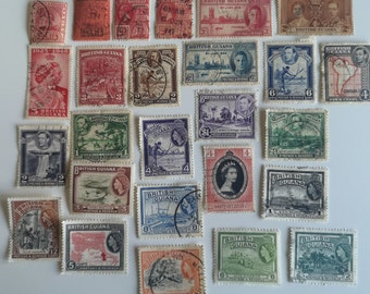 Timbres-poste de la Guyane britannique - UTILISÉS et hors papier - 25 et 50 différents - pour la collecte, l'artisanat, le collage, le découpage, le scrapbooking