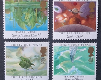 イギリス 1985年 英国作曲家 - 未使用切手4枚セット - 収集、クラフト、コラージュ、デコパージュ、スクラップブッキング