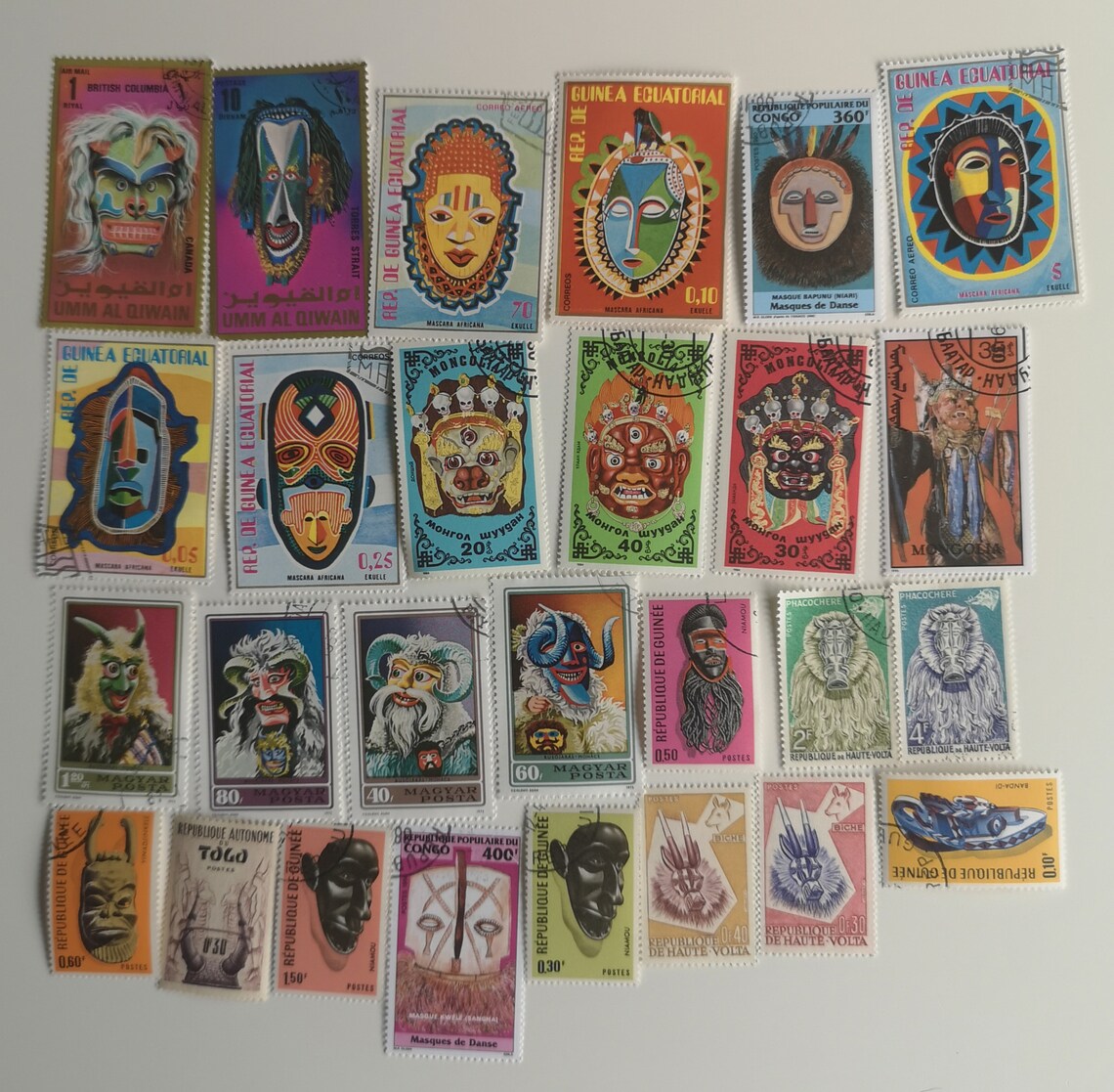 Masks on Postage Stamps - 25 to 100 Different - USED & off Paper ...