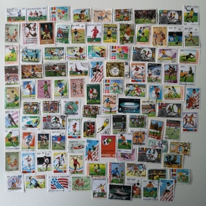 Sellos postales de fútbol - USADOS y sin papel - De 100 a 1000 ejemplares diferentes - Para coleccionar, hacer manualidades, collages, decoupage y álbumes de recortes