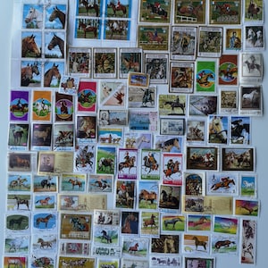 Sellos postales de caballos: de 100 a 1000 diferentes, usados y sin papel, para coleccionismo, manualidades, collage, decoupage y scrapbooking.