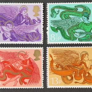 Great Britain 1975 Christmas Angels - Set of 4 Mint Stamps - collecting, crafting, collage, decoupage, scrapbooking