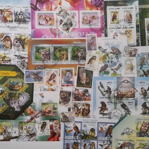 Búhos en sellos postales - USADOS y sin papel - 50 y 100 diferentes - Para coleccionar, hacer manualidades, collages, decoupage, scrapbooking