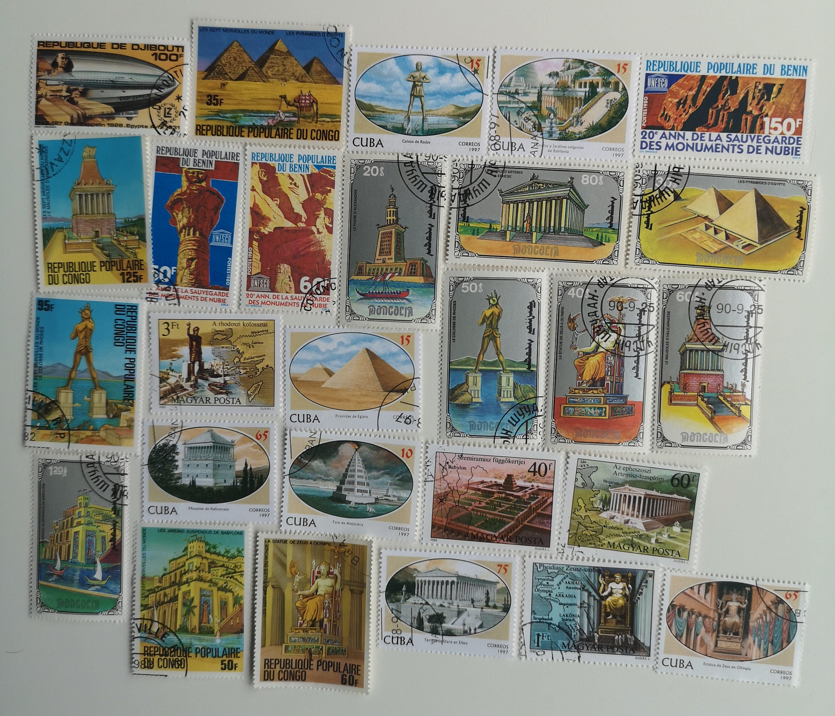 Seven Wonders of the World on Postage Stamps - USED & off Paper