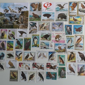 Aves rapaces en sellos postales - USADOS y sin papel - 50 a 100 diferentes - coleccionismo, manualidades, collage, decoupage, scrapbooking