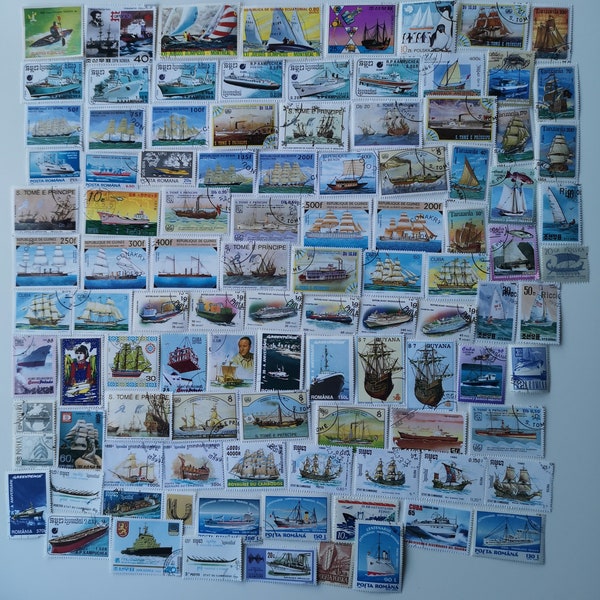 Ships & Boats on Postage Stamps - USED and off paper - 100 to 1000 different - For collecting, crafting, collage, decoupage, scrapbooking