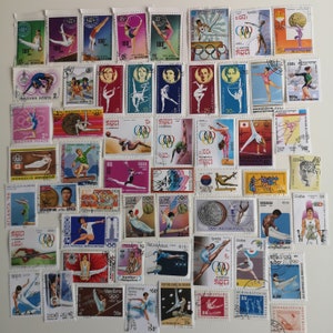Sellos postales de gimnasia - USADOS y sin papel- 50 y 100 diferentes - Para coleccionar, elaborar, collage, decoupage, scrapbooking