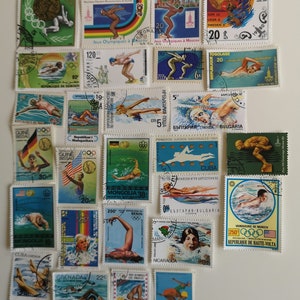 Sellos de natación - USADOS y sin papel - De 25 a 100 diferentes - Para coleccionar, hacer manualidades, collage, decoupage, scrapbooking