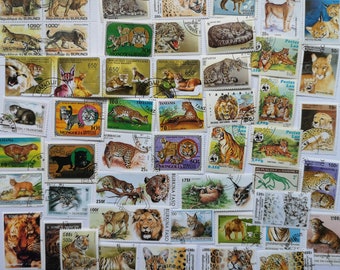 Gros félins sur des timbres-poste - OCCASION et hors papier - 50 à 200 différents - Pour collectionner, créer, collage, découpage, scrapbooking