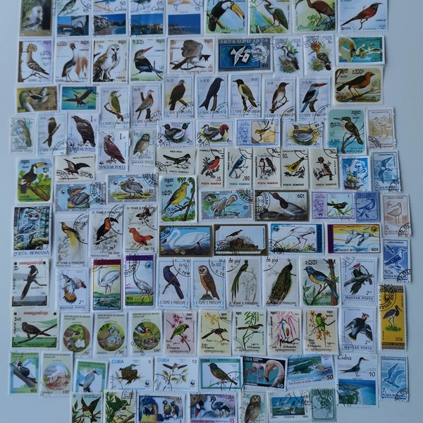 Birds Postage Stamps - USED and off paper - 100 to 1000 Different - collecting, crafting, collage, decoupage, scrapbooking