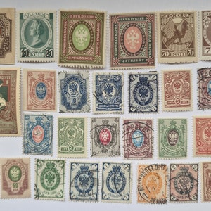 Sellos postales rusos anteriores a 1919, usados y sin papel, 25 diferentes, para coleccionismo, manualidades, collage, decoupage, scrapbooking