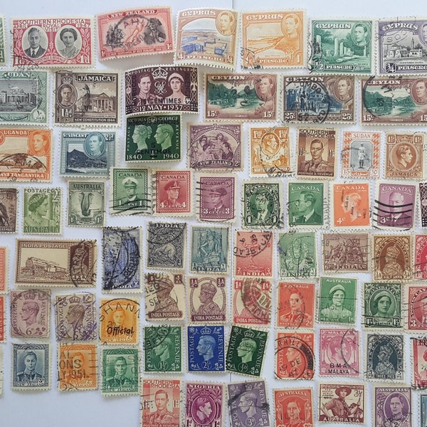 George VI British Empire Stamps Collection - 100 to 500 different - Used & off paper - collecting,crafting