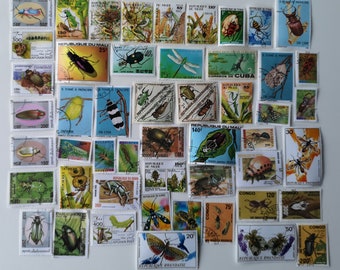 Insect Postage Stamps - USED & off paper - 50 to 300 different - For collecting, crafting, collage, decoupage, scrapbooking