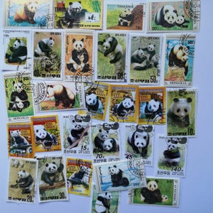 Pandas on Postage Stamps - USED & off paper - 25 and 50 different - For collecting, crafting, collage, decoupage, scrapbooking
