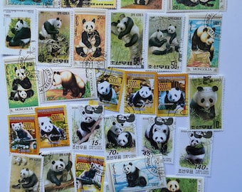 Pandas sur des timbres-poste - OCCASION et hors papier - 25 et 50 différents - Pour la collection, l'artisanat, le collage, le découpage, le scrapbooking