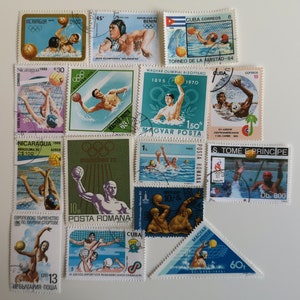 Wasserball Briefmarken - GEBRAUCHT und aus Papier - 15 & 25 verschieden - Zum Sammeln, Basteln, Decoupage, Decoupage, Basteln, Scrapbooking