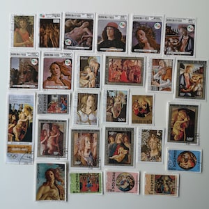Sellos postales de Botticelli - 25 diferentes - USADOS y fuera de papel - Para coleccionar, hacer manualidades, collage, decoupage, álbumes de recortes