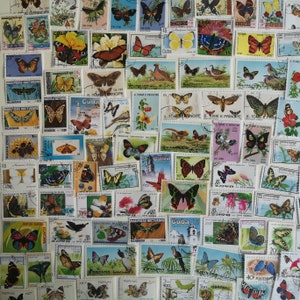Sellos postales de mariposas y polillas - USADOS y sin papel - De 100 a 500 diferentes - coleccionismo, manualidades, collage, decoupage, scrapbooking
