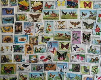 Butterfly & Moth Postage Stamps - USED and off paper - 100 to 500 Different - For collecting, crafting, collage, decoupage, scrapbooking
