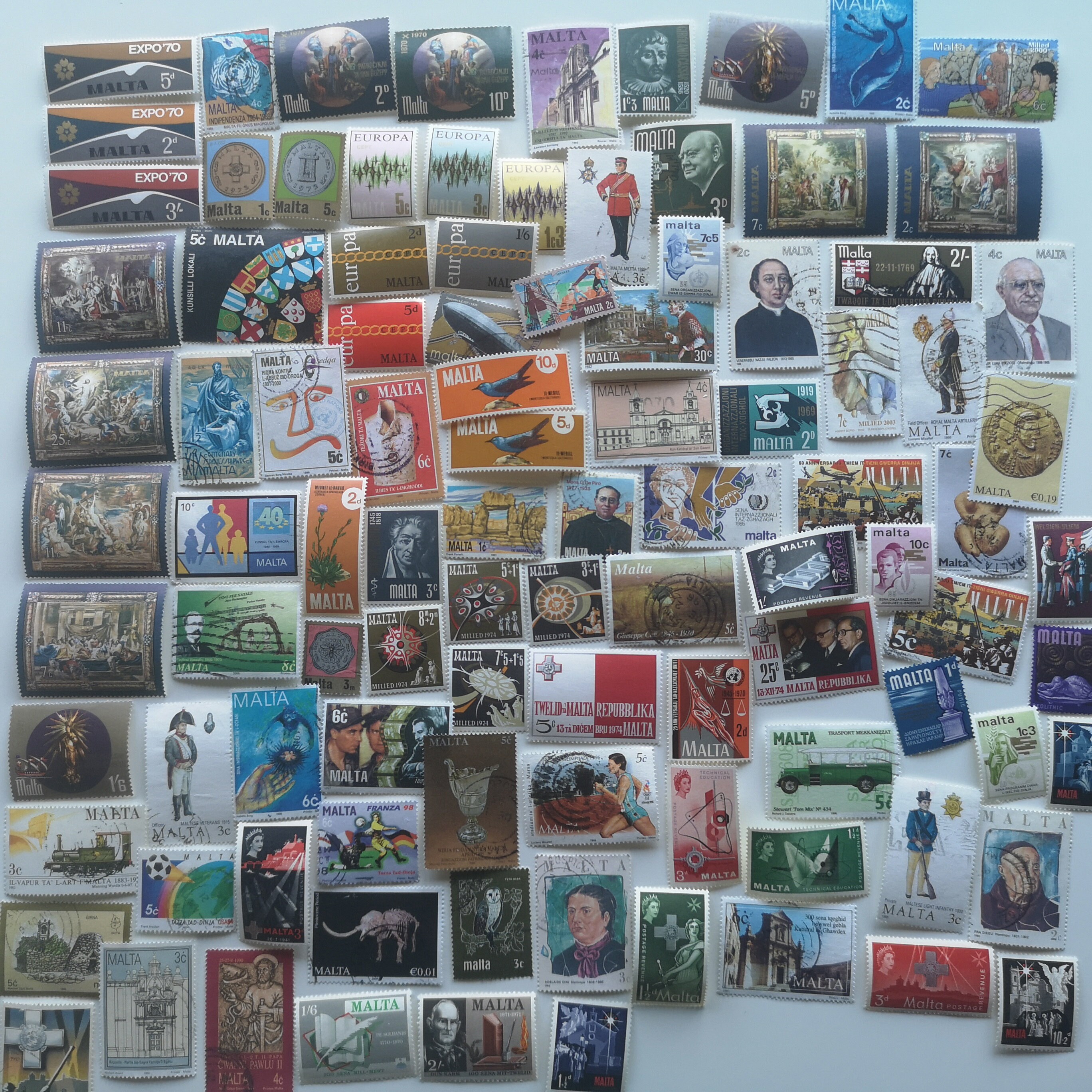 Malta Postage Stamps - USED & off paper - 50 to 1000 different - For collecting, crafting, collage, decoupage, scrapbooking