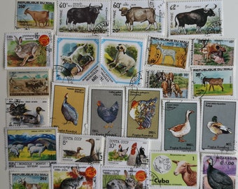 Farm Animals on Postage Stamps - USED and off paper - 25 to 200 different - For collecting, crafting, collage, decoupage, scrapbooking