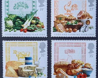 Great Britain 1989 Food and Farming Year - Set of 4 Mint Stamps - collecting, crafting, collage, decoupage, scrapbooking