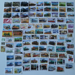 Trenes en sellos postales - USADOS y sin papel - 100 a 1000 diferentes - Para coleccionar, hacer manualidades, collages, decoupage, scrapbooking