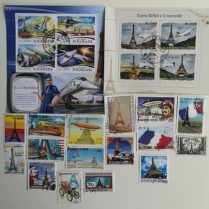Sellos postales de la Torre Eiffel - USADOS y fuera de papel - 20 diferentes - Para coleccionar, hacer manualidades, collage, decoupage, álbumes de recortes