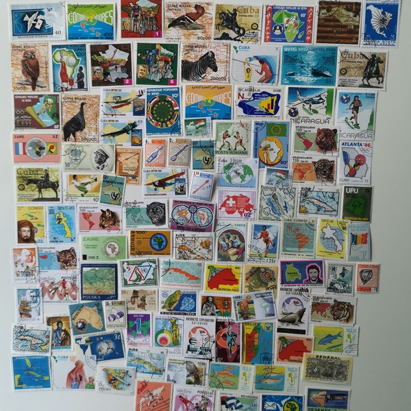 Maps on Postage Stamps - 100 to 300 different - USED & off paper - collecting, crafting, collage, decoupage, scrapbooking