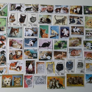 Katzen Briefmarken - GEBRAUCHT und auf Papier - 50 bis 500 verschiedene vorhanden - zum Sammeln, Basteln, Decoupage, Decoupage, Basteln, Scrapbooking