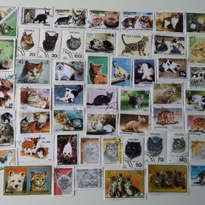 Cats Postage Stamps - USED and on paper - 100 to 500 different available - For collecting, crafting, collage, decoupage, scrapbooking