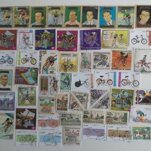 Sellos postales de bicicletas y ciclismo - USADOS y sin papel - Entre 50 y 200 diferentes - Para coleccionar, hacer manualidades, collages, decoupage y álbumes de recortes