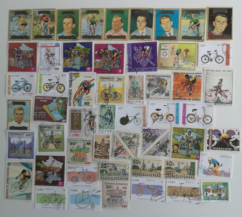 Bicycle & Cycling Postage Stamps USED and off Paper 50 to Etsy Canada