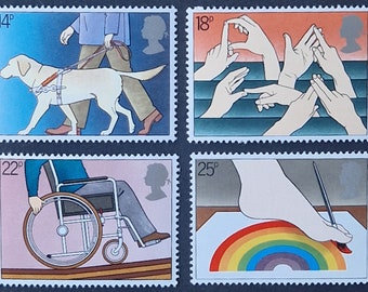 Great Britain 1981 International Year of the Disabled - Set of 4 Mint Stamps - collecting, crafting, collage, decoupage, scrapbooking