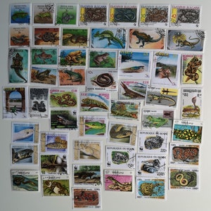 Sellos postales de reptiles y anfibios - USADOS y sin papel - 50 a 200 diferentes - Para coleccionar, hacer manualidades, collage, decoupage, scrapbooking