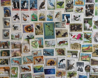 junk journal paper art supply Set of 25 assorted animals postage stamps scrapbooking collectible decoupage