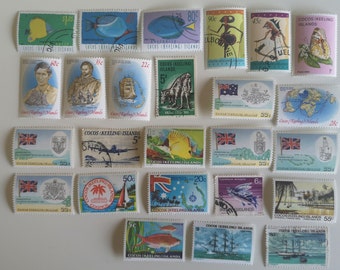 Timbres-poste des îles Cocos (Keeling) - UTILISÉS et hors papier - 25 à 100 différents - collecte, artisanat, collage, découpage, scrapbooking