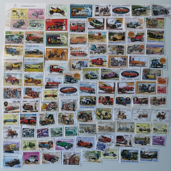 Cars Postage Stamps - USED & off paper - 50 to 500 Different - For collecting, crafting, collage, decoupage, scrapbooking